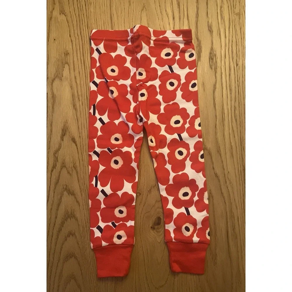 Marimekko Unikko Girls Sleep Pants Size 3Y Red Flower‎ Floral 100% Cotton